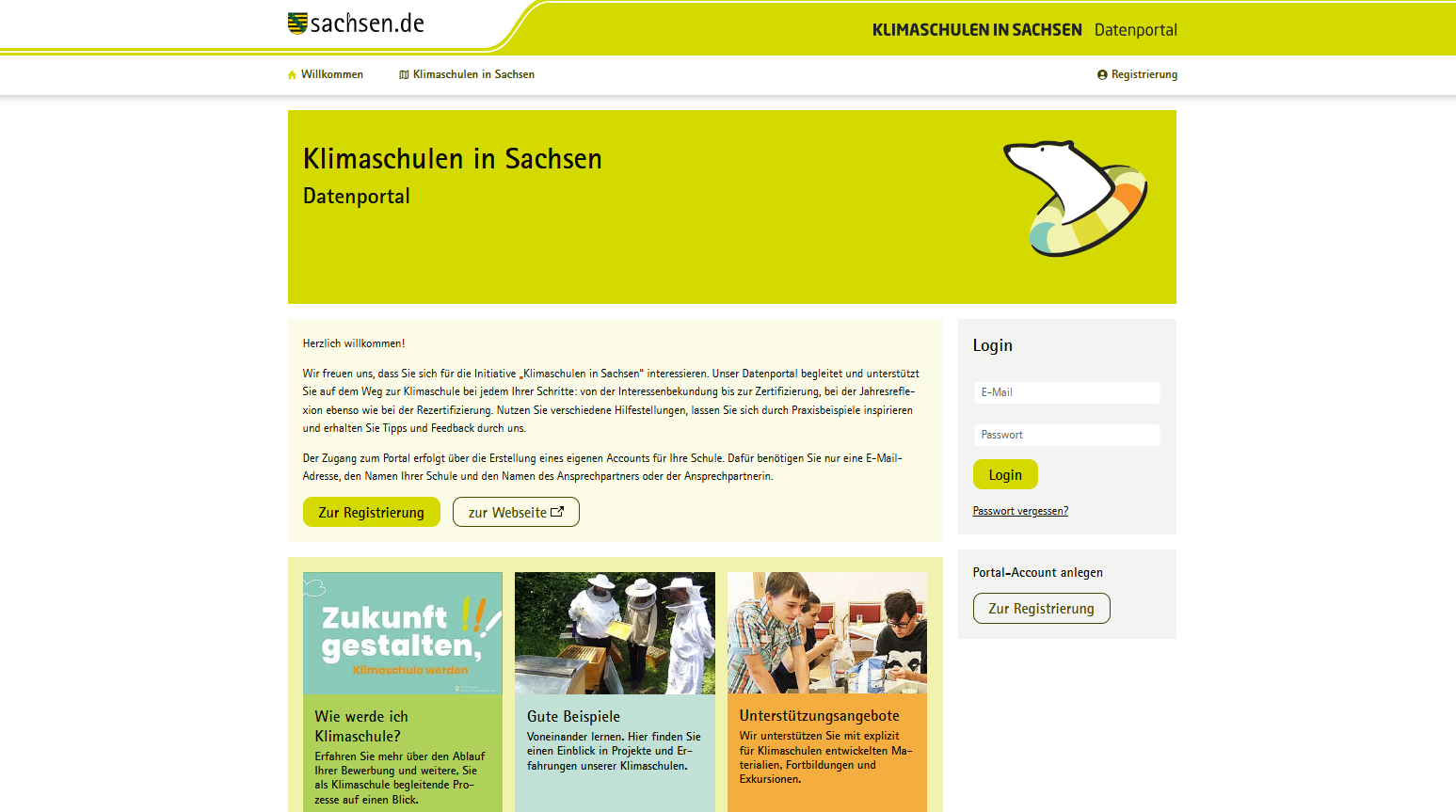 Startseite des digitalisierten Verwaltungsplattform "Klimaschulen in Sachsen"