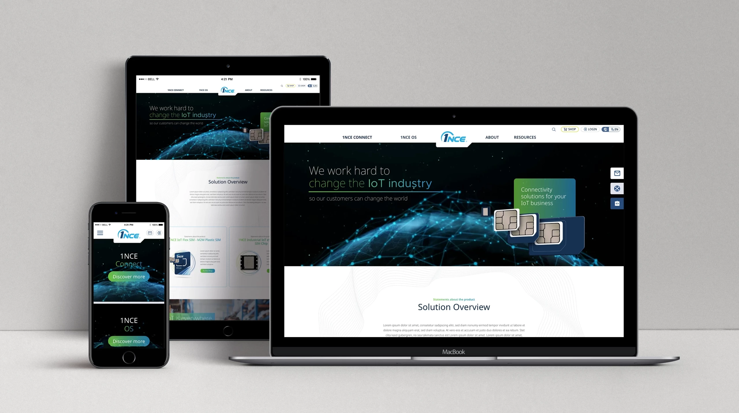 1NCE Referenz Website, Ansicht auf mehreren Ausgabegeräten